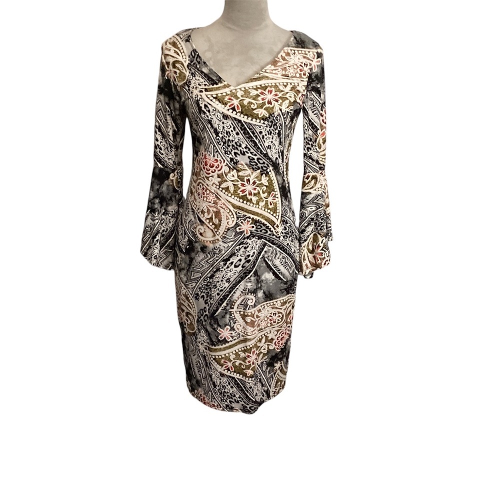 Olivia Mattews Dress Bodycon Floral Paisley Bohemian Whimsical Womens SZ Small